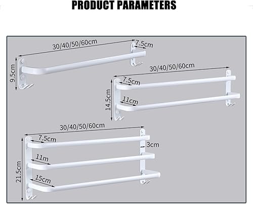 Porte-serviettes de salle de bain sans perforation, support de rangement mural for salle de bain, porte-serviettes de bain à deux couches et trois couches, barre de suspension(30cm,Single pole) - Nail Gallerys
