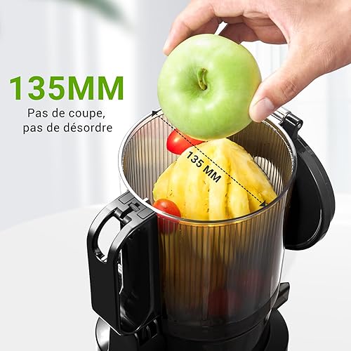 AMZCHEF Extracteur de jus automatique Vos mains libres, Ouverture de 135 mm et capacité de 1.8L Extracteur de jus de fruits et légumes entiers, Extracteur jus lent de 250W avec triple filtre - Gris - Nail Gallerys