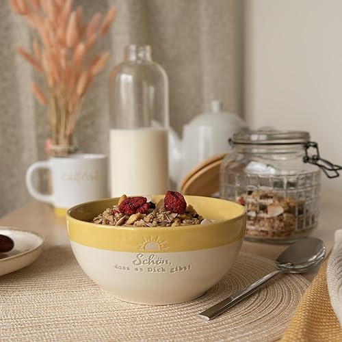 GRUSS & CO 48950 Bol en grès émaillé coloré, avec inscription en allemand « Schön, dass es dich gibt », 60 cl, jaune, pour petit déjeuner, bol à céréales, cadeau - Nail Gallerys