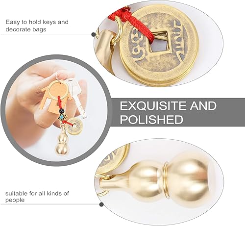 Gourde Chinoise WU Lou Porte-Clés avec des Pièces de Monnaie Feng Shui Ornement Calebasse Porte-Clés Décorations pour Réussir en Toute Sécurité Richesse Et Bonne Chance - Nail Gallerys