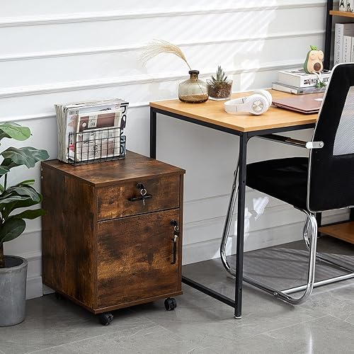 LEMROE Armoire de classement mobile à 2 tiroirs avec serrure et roulettes de style industriel pour bureau à domicile (blanc, 1 tiroir + 1 armoire) - Nail Gallerys