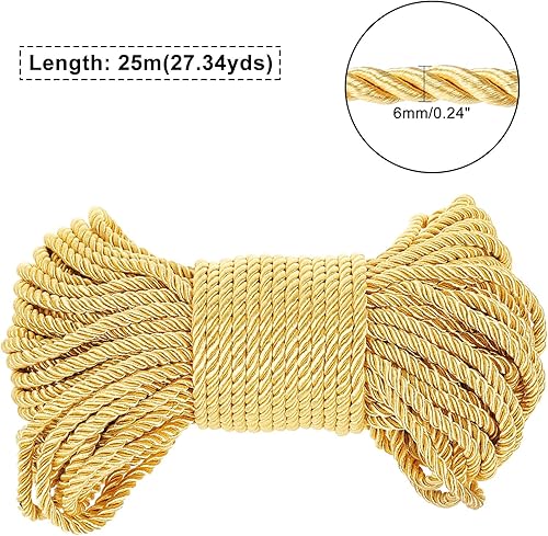PH PandaHall 25m Cordon à Bordure Torsadée Dorée, 6mm Corde Décorative pour Embrasse de Rideau, Rembourrage, Cordon d'honneur, Décor à la Maison, Poignées de Corde - Nail Gallerys