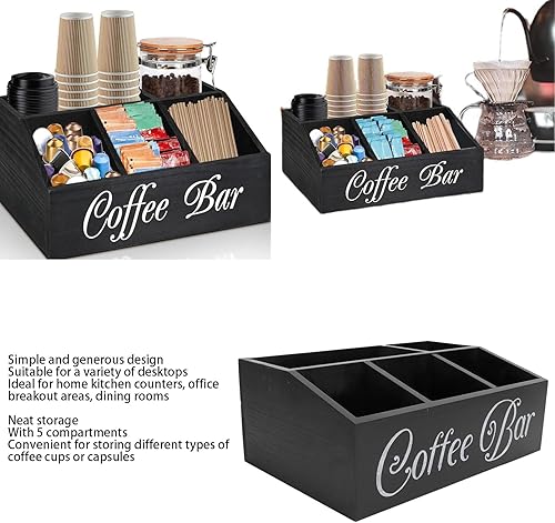 Wooden Coffee Station Organizer, 5 Compartments Ramp Design Coffee Pods Holder Tea and K Cup Storage Rack for Home Office Countertop - Nail Gallerys