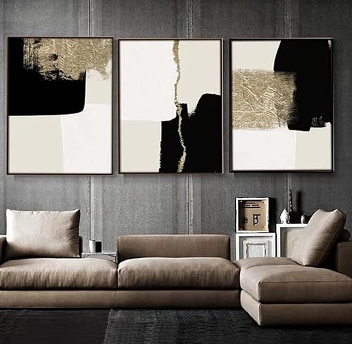 HEHGVCF Lot de 3 posters sur toile - Modernes - Minimalistes - Beige - Noir et doré - Géométrie abstraite - Décoration murale - Sans cadre - 40 x 60 cm - Géométrie géométrique - Nail Gallerys