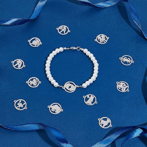 UNICRAFTALE 12 pièces Signe du Zodiaque Creux en Acier Inoxydable Breloques de Liaison Plat Rond avec Constellations Liens Connecteurs pour la Fabrication de Bijoux, 1.4mm trou, Couleur Inoxydable - Nail Gallerys