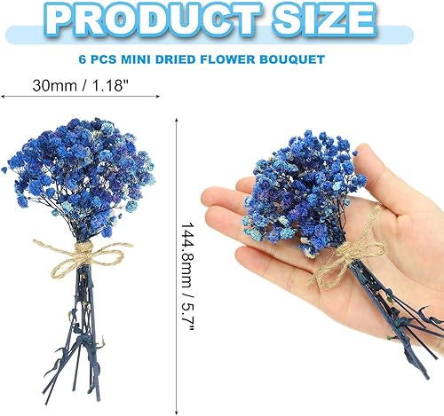 PATIKIL Mini Bouquet Fleurs Séchées, 6 Pcs Gypsophile Naturelle avec Tige Décoration Florale Boho Plante Fleur pour Loisirs Créatifs DIY Accessoires Photo Cadeau Mariage, Bleu Foncé - Nail Gallerys