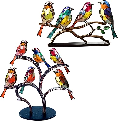 Pesoncarl Statues, Oiseaux en Verre tachés sur Les Ornements de Bureau de Branche - Nail Gallerys