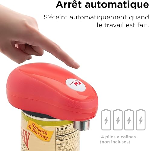Ouvre-boîte One Touch Kitchen Mama : ouvre-boîte par simple pression sur un bouton. Arrêt automatique quand la tâche est terminée, ergonomique, bord lisse, sans danger pour les aliments (Rouge) - Nail Gallerys