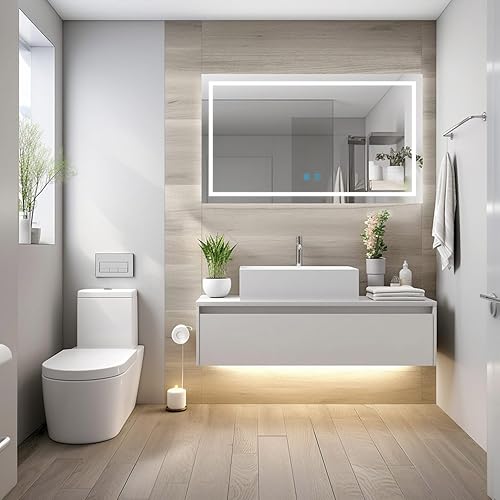 Finmrys Miroir Salle de Bain avec Eclairage 120x70cm 3 Températures de Couleur, Fonction Mémoire, Anti-buée Interrupteur Tactile IP44 Étanchéité Horizontal Vertical 47 x 28 inch - Nail Gallerys