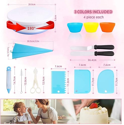 106 Pcs Kit de pâtisserie Plateau Tournant de Gâteau DIY Ustensiles Kits Décoration pour Glaçage, Déco, Poches, Douilles ect (106PCS) - Nail Gallerys