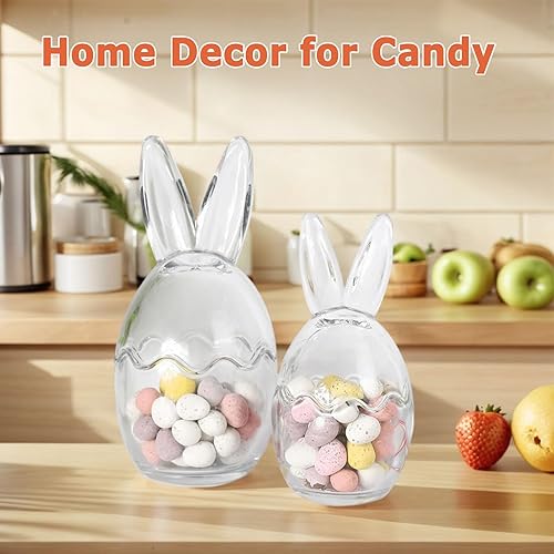 Bocaux en verre en forme de lapin avec oreilles, rangement de bonbons de Pâques avec couvercles d'œufs fissurés, récipients à bonbons pour mini œufs et friandises, bocaux de rangement en verre - Nail Gallerys