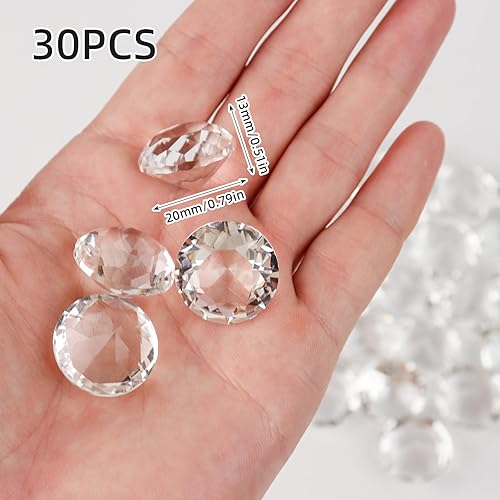 BigKego Lot de 30 diamants décoratifs en verre transparent - 20 mm - Diamants décoratifs en verre brillant - Pour décoration de table de mariage - Nail Gallerys