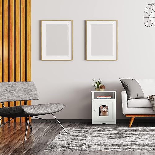 Relaxdays Meuble Chat, Large entrée, avec étagère, Trous d’aération sur Face arrière, HLP 64 x 48 x 53 cm, Grotte, Blanc - Nail Gallerys