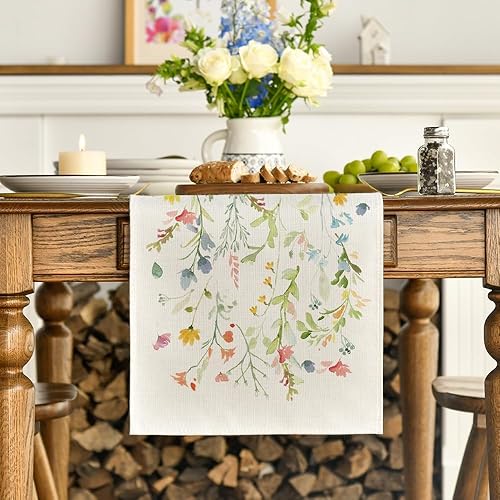 Chemin de Table d'printemps,Chemin de Table été avec Motif fleurs,Nappe Décorative Saisonnière pour Cuisine et Salon, toile de jute Lavable,Décoration de Table décorations de fête à la maison,33x183cm - Nail Gallerys