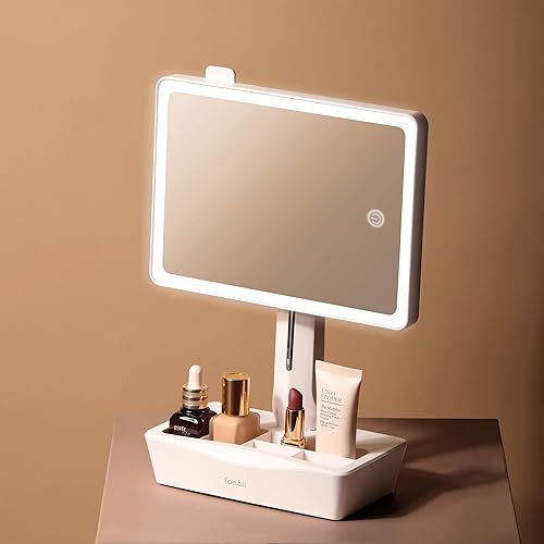 Fancii LED Miroir de Maquillage Lumineux avec Miroir Grossissant de 10x - Grande, Lumière Naturelle, Écran Tactile, USB et Batterie, Support Entièrement Réglable - Nail Gallerys
