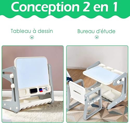 GOPLUS 2 en 1 Ensemble de Table à Dessin Multifonctionnel avec Chaise pour Enfants, Chevalet à Dessin avec Tableau Blanc Magnétique et Étagères, Inclinable 0°-90°, Hauteur Réglable (Rose) - Nail Gallerys