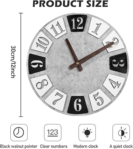 Horloge Murale Bois 30CM,Horloge Murale Silencieuse,Moderne Silencieuse Pendule Murale,Ronde Murale Horloge Facile à Lire,Horloge Murale Ronde pour Décor Chambre Cuisine Domicile Salon Bureau(Gris) - Nail Gallerys