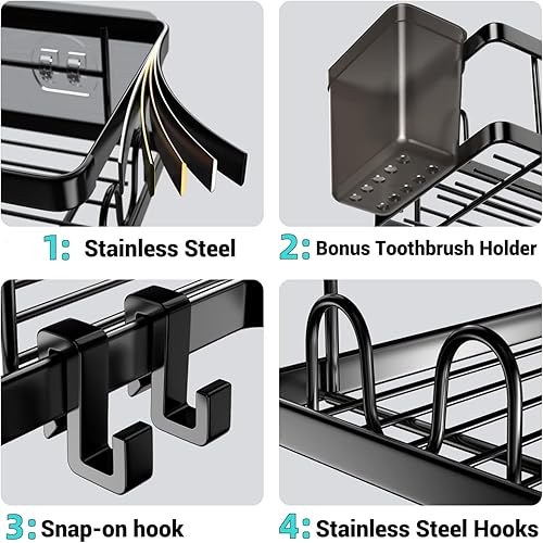 VILCEN Étagère de Douche sans Percage, Etagere Salle Angle de Bain, Rangement Douche pour Nettoyant pour Corps de Shampoing, 4 pièces Etagère Douche Angle, Noir - Nail Gallerys