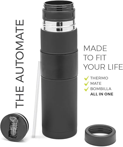 BALIBETOV - Nouveau Automate en Acier Inoxydable - Thermo, Tasse Mate et Bombilla Tout-En-En - Pas Besoin de Remplir à Chaque Fois que Vous Souhaitez Boire (Noir) - Nail Gallerys