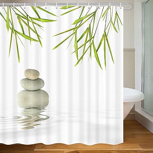 Rideau de Douche Zen 80 x 180 cm - Rideau Salle de Bain Lavable Anti-Moisissure - Bambou Blanc Imprimé Décoratif - Tissu Polyester avec Crochets - Nail Gallerys