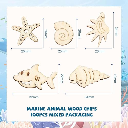 Lot de 100 disques en bois d'animaux marins - Artisanat d'animaux marins - Bois - Vie marine - Découpe en bois - Décoration pour bricolage, artisanat, peinture, pendentifs, décoration - Nail Gallerys