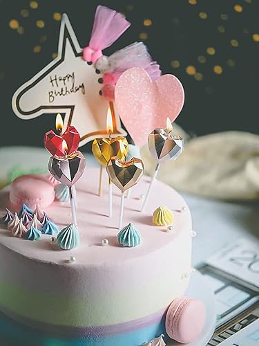 Lot de bougies d'anniversaire en forme de cœur - Multicolore métallique - Design 3D - Pour mariage, anniversaire, mariage, fête, décoration de gâteau (doré) - Nail Gallerys