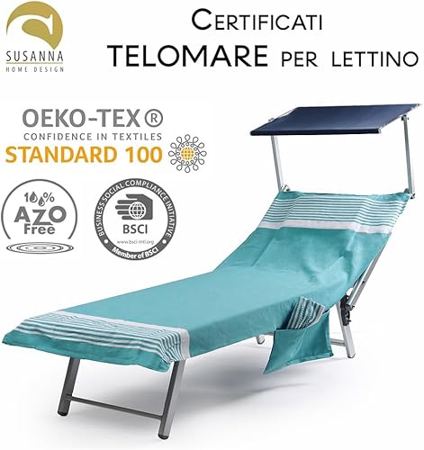 Generico SUSANNA HOME DESIGN : Serviette de plage Palau pour lit de plage/piscine avec coussin et poches latérales. Couleur : émeraude - Nail Gallerys