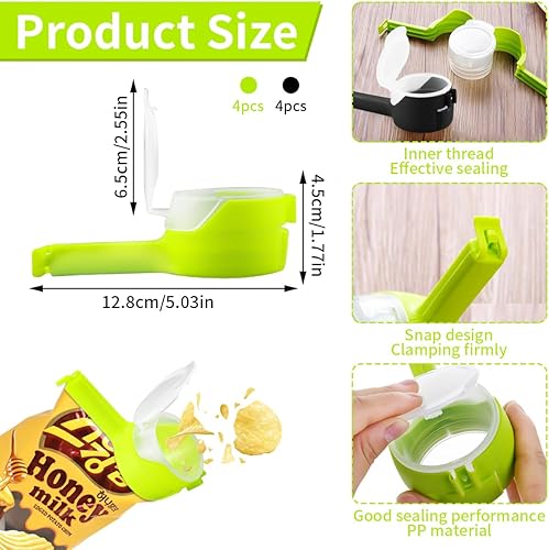 Lot de 8 clips de fermeture avec distributeur, distributeur de collations, pince à sceller alimentaire, clip pour sacs pour maintenir la fraîcheur, pince à coller, nourriture pour café, pommes de - Nail Gallerys