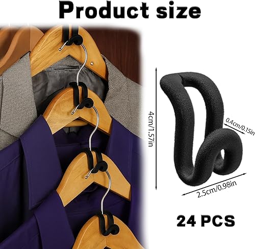 YEWCEP Lot de 24 crochets de connexion pour cintres - En velours - Crochets antidérapants en ABS - Pour cintre - Noir (4 x 2,5 x 0,4 cm) - Nail Gallerys
