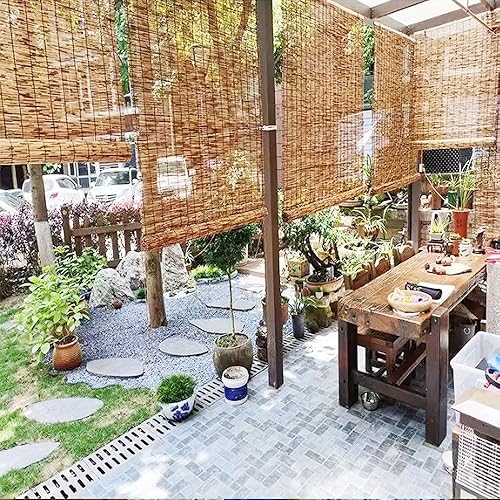 Générique Store Bambou Exterieur Terrasse Interieur Store Enrouleur Roseau 10 40 55 75 100 120 150 180cm Rideau Romains Imperméable Stores Occultant sans Percage - Nail Gallerys