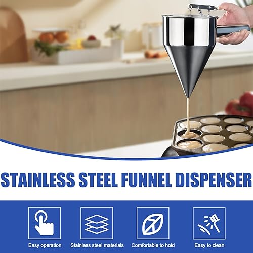 Leikurvo Distributeur De Pâte À Crêpes: Portionneuse De Pâte en Acier Inoxydable, Doseur De Pâte Manuel, pour Cuisine Professionnelle (1.2L, Argent, INCL. 4 Embouts en Silicone) - Nail Gallerys
