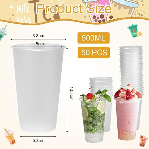 Kleemeiero 50PCS Gobelet Plastique Gobelets Réutilisables Givré 500ML Verre Plastique Reutilisable Gobelets Verre a Biere Plastique Tasses à Dessert Transparentes pour Fete Mariage Famille - Nail Gallerys