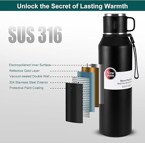 Bouteille isotherme – Grande bouteille isotherme de 1,5 l pour boissons chaudes et froides en acier inoxydable avec tasse sans BPA, bouteille d'eau portable de voyage avec filtre - Nail Gallerys