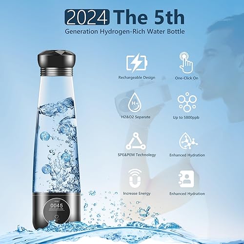 Bouteille d'eau hydrogène d'eau 5ème génération - Dobaly 2024 Hydrogen Water Bottle 5500ppb en 10Min avec Technologie PEM SPE et Film à protons haut de gamme rechargeable Portable - Nail Gallerys