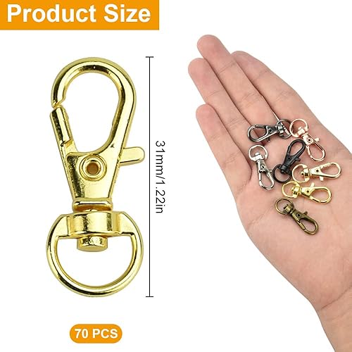 CODIRATO 70 PCS Fermoirs Pivotants en Alliage Mousquetons Porte-clés Rotatif Lot Fermoir à Homard Doré Fermoirs de Griffe en Métal 31mm pour DIY, Accessoires Bijoux, Sacs, Clés, Artisanat(7 couleurs) - Nail Gallerys