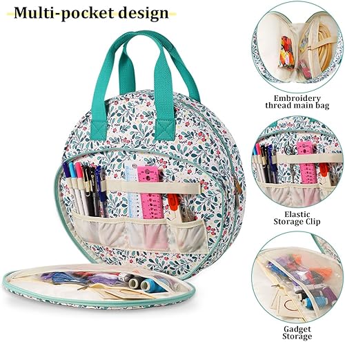 Sac de Broderie Rond,Sac de Rangement de Broderie,Sac de Projet de Broderie,Kits de Point de Croix Sacs,Sac de Point de Croix en Tissu,Sac fourre-Tout de Broderie, Fournitures de Broderie(pourpre) - Nail Gallerys