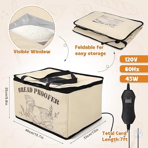 Boîte de fermentation à pain avec chauffage et capteur de température NTC, 30 l, pliable, avec température réglable et minuteur, pour pain, yaourt, pizza, prise européenne - Nail Gallerys