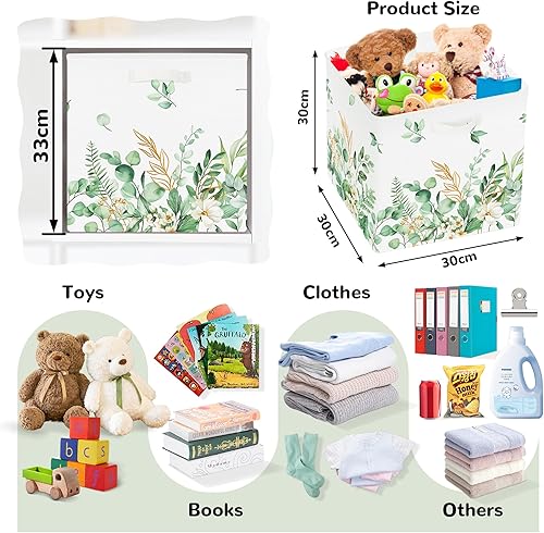 Clastyle Boîtes de Rangement Lot de 3 Fleur Paniers de Rangement Cube Feuilles Plantes Adulte Enfant Pliables Coffre à Jouets Femmes Filles pour Étagères Livres,Vert,30x30x30 cm - Nail Gallerys