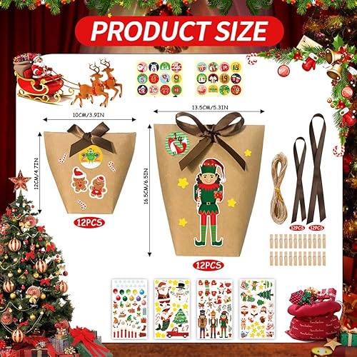 Lot de 24 boîtes cadeaux de Noël en papier kraft/blanc pour calendrier de l'Avent - Boîtes cadeaux de Noël - Boîtes cadeaux de fête - Décoration pour boîtes de fête à faire soi-même (marron) - Nail Gallerys