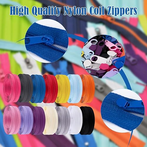 Lot de 14 Fermetures éclair en Nylon, Zip Fermeture Eclair au Metre, Couleurs Fermetures éclair à Coudre Sans Fin avec Curseurs de Fermeture éclair pour Bricolage, Couture, Loisirs Créatifs - Nail Gallerys
