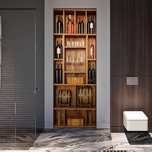 Autocollant 3D pour porte créative - Pour armoire à vin - Papier peint adhésif mural - Décoration de chambre à coucher - Nail Gallerys