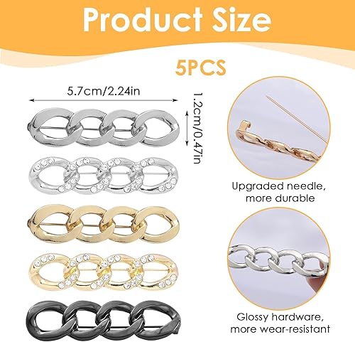 5 Pièces pinces pour pantalons serrés avec épingle de sûreté, Clips de Taille Réglables Sans Couture, Réducteurs de Taille Réutilisables avec Chaîne Métallique pour Jeans, Pantalons, Jupes - Nail Gallerys