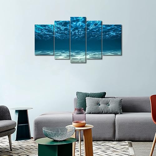 5 Panneau Bleu Océan Bas Vue sous Surface Peinture Murale d'art l'image imprimée sur Toile Paysage Marin Photos d'œuvres d'art pour Le Bureau à Domicile Décoration Moderne - Nail Gallerys