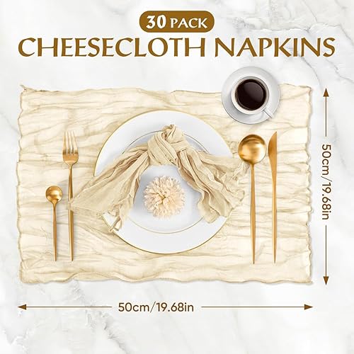 Lot de 30 serviettes de table en tissu de 50 x 50 cm, en étamine, pour mariage, fête, mariée, douche, petit déjeuner, dîner - Beige - Nail Gallerys