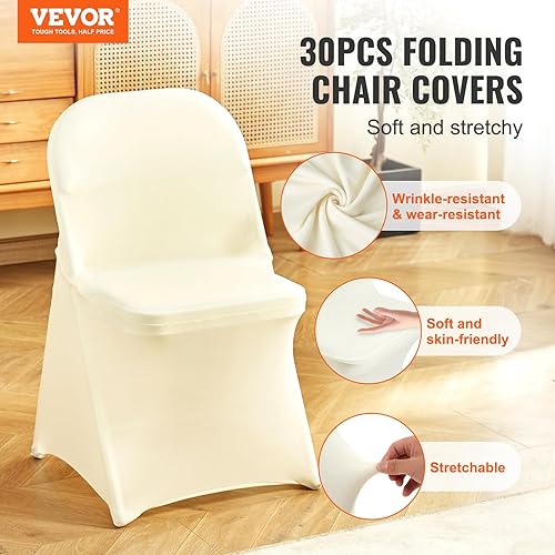 VEVOR Housses de Chaise Pliantes en élasthanne Extensible, Blanc Ivoire, Housses de Protection Universelle, Amovibles et lavables, pour Mariage, Vacances, Banquet, célébration, Salle à Manger, 30 pcs - Nail Gallerys