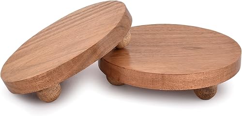 Indus Lifespace Lot de 2 présentoirs ronds en bois d'acacia pour comptoir de cuisine/salle de bain/support de plantes (15,24 cm x 15,24 cm x 3,81 cm) - Nail Gallerys