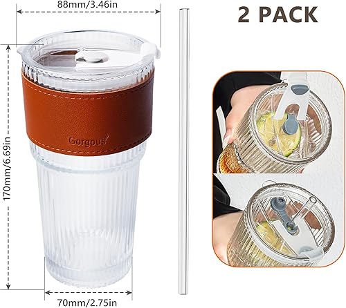 Lot De 2 600 ml Verre Canette Avec Couvercle Et Paille,Verre Avec Couvercle,Paille Et Manchon De Coupe,Verre Avec Paille,Réutilisables Verre Canette Et Paille Pour Bière,Cocktails,Soda,Smoothie - Nail Gallerys