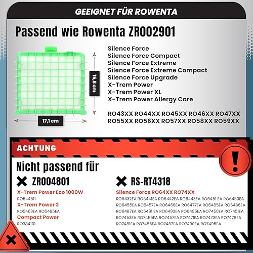 McFiltre | 2 Filtres HEPA pour Rowenta Silence Force Series, Alternative à ZR 002901, Cassette Filtrante Turbo Silence Extreme - Pièces de Rechange pour Aspirateurs - Nail Gallerys