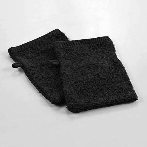 Douceur d'Intérieur, 2 Gants de Toilette (15 x 21 cm) Colors Noir, Colors Noir, Eponge Unie - Nail Gallerys