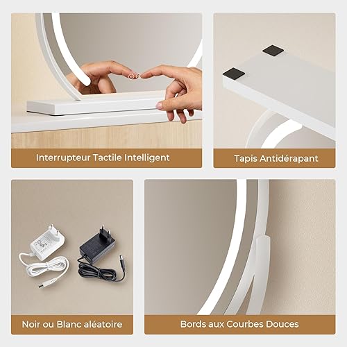 S'AFIELINA Noir Miroir Maquillage Lumineux, 40 cm Miroir de Table, Contrôle Tactile, Miroir Coiffeus, Peut Ajuster la Luminosité, 3000/4000/6500k Peut être Sélectionné, Miroir Demi Cercle - Nail Gallerys